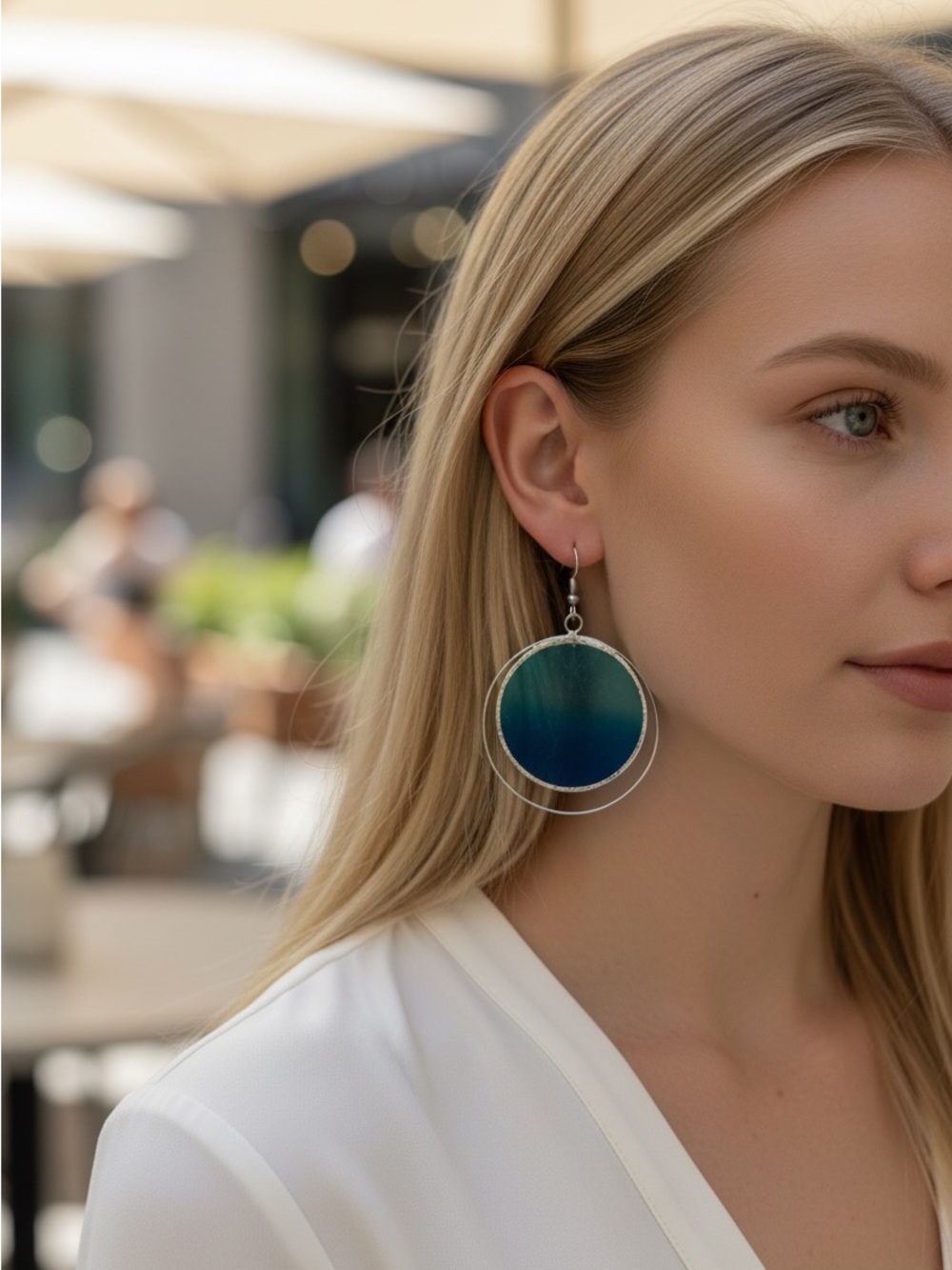 Blue Gradient Double Hoop Drop Earrings
